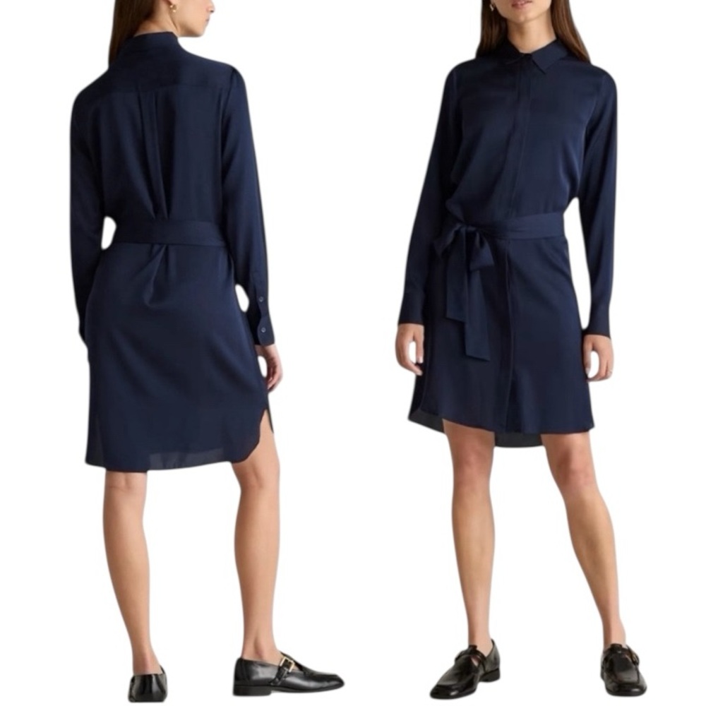 NWT Quince Silk Stretch Navy Blue Dress Size XS